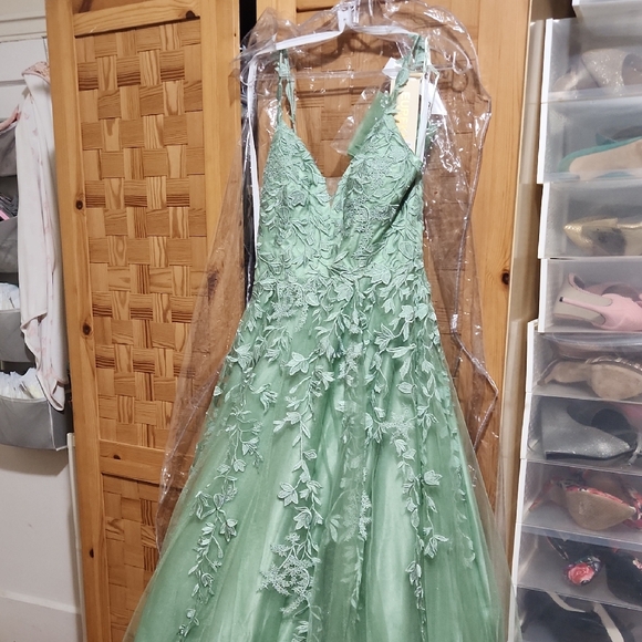 Elegant Green Lace Prom Dress
